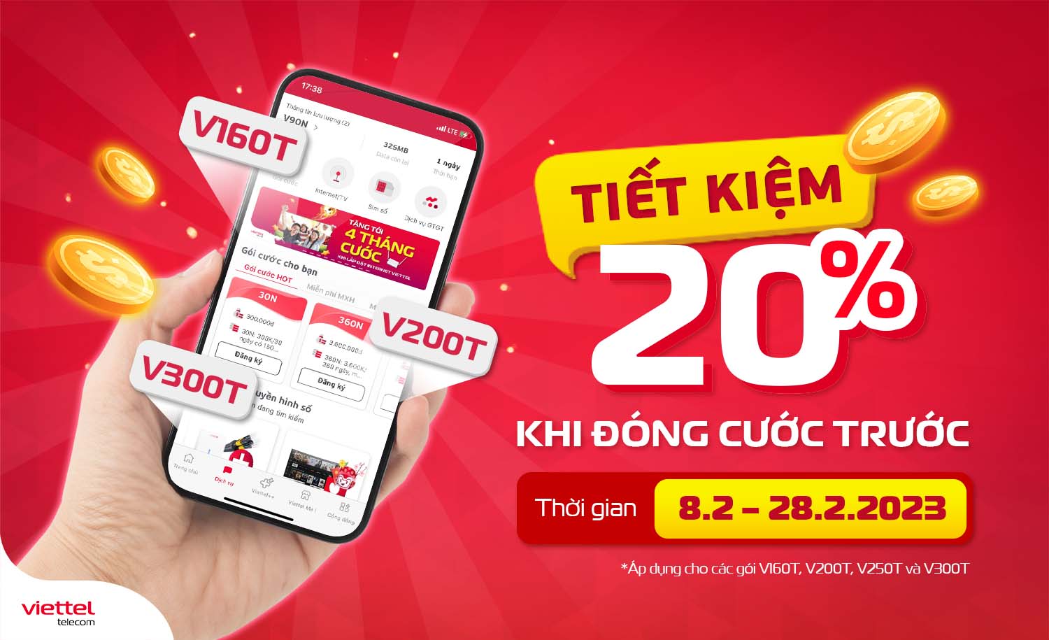 Viettel chiết khấu 20% khi thanh toán trước cước di động trả sau, duy nhất trong tháng 2 này